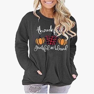 Plus Size Thanksgiving Casual Fall Top - Pumpkins - Tan Khaki - 5xl